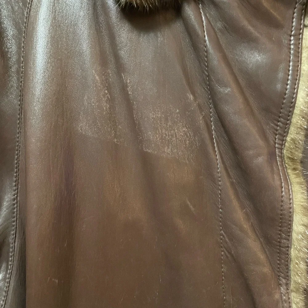 Brown Leather Jacket with Faux Fur Trim - Picture 9 of 11